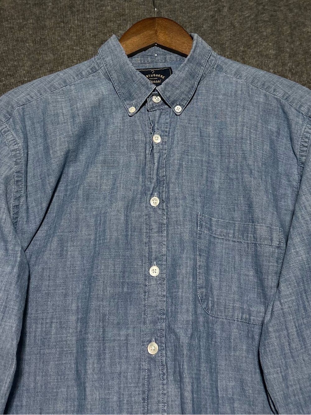 Portuguese flannel denim chambray button up shirt long sleeve organic cotton 2XL